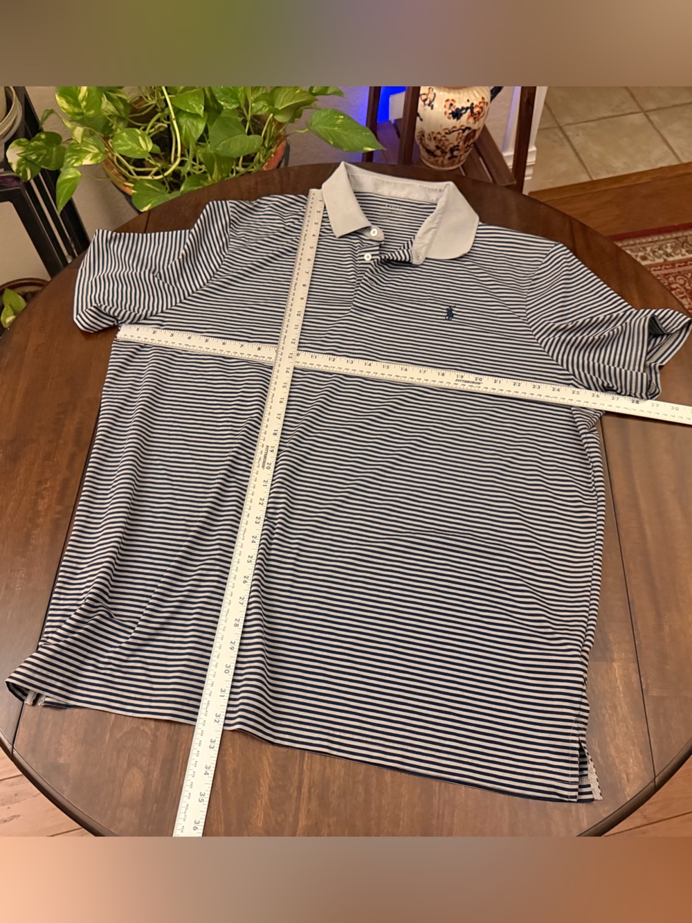 Ralph Lauren Navy & White Striped Polo with Contrast Collar